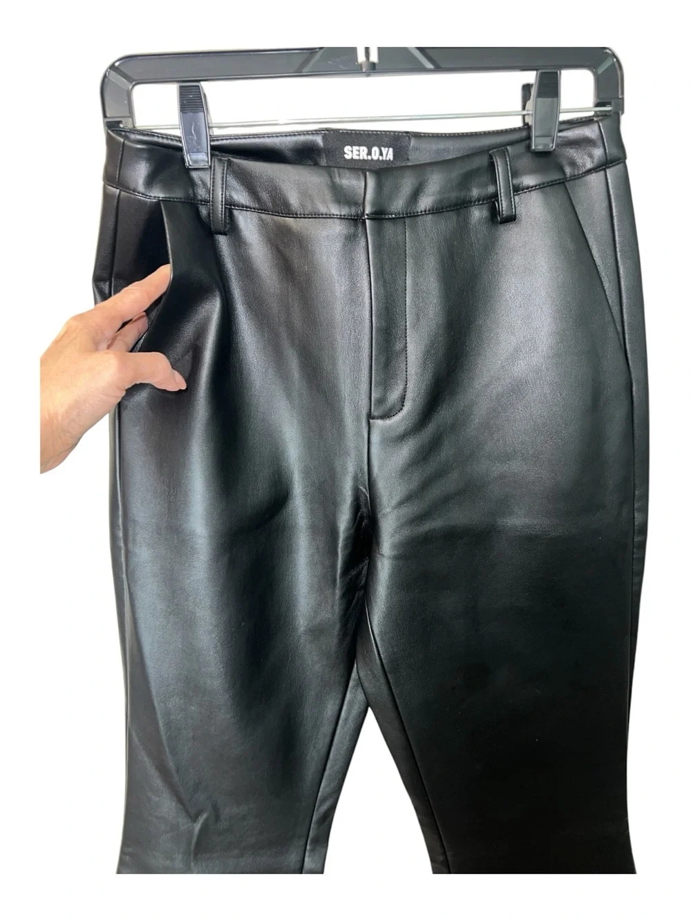 SER.O.YA Ronja Vegan Leather Trouser Black Flare Pants 4621-14 Size 2 NWT - Picture 11 of 16